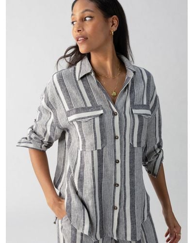 Sanctuary Pocket Shirt Variegated Stripe - Gray