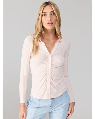 Sanctuary Dreamgirl Knit Button Up Top Rose Essence - White
