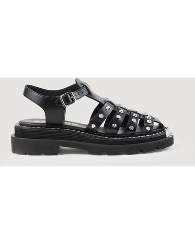 Sandro Olys Studded Leather Sandals - Black