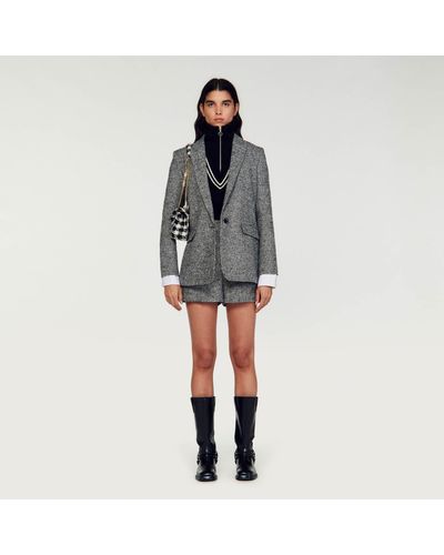 Sandro Houndstooth Suit Jacket - Grey