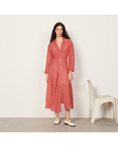 Sandro Long Printed Dress - Red
