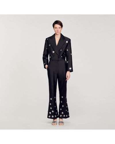 Sandro Satin-Look Sequin Trousers - Blue