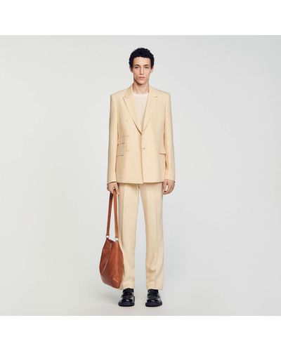 Sandro Double-Breasted Suit Jacket - Natural