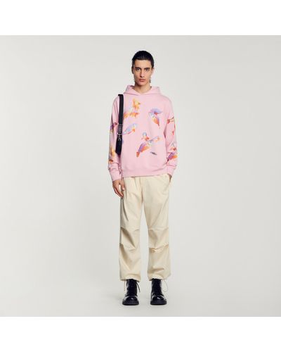 Sandro Hooded Printed Sweatshirt - Pink
