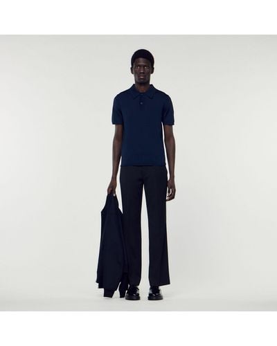 Sandro Short-Sleeve Knitted Polo Shirt - Blue