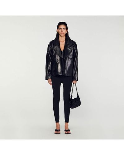 Sandro Oversized Leather Jacket - Blue