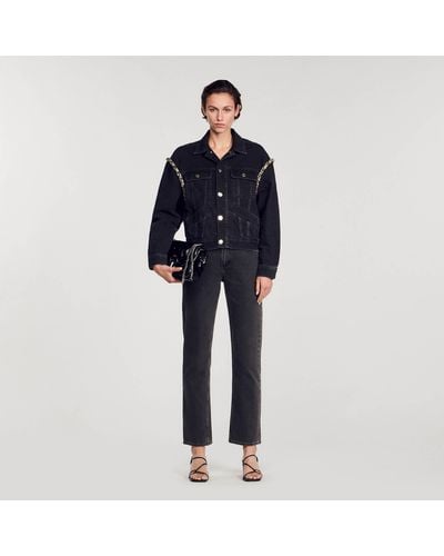 Sandro Veste en jean oversize strassée - Noir