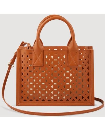 Sandro Small Punched Leather Kasbah Tote - Brown