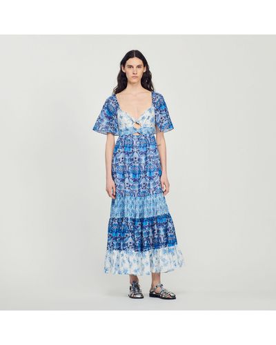 Sandro Long Scarf Print Dress - Blue