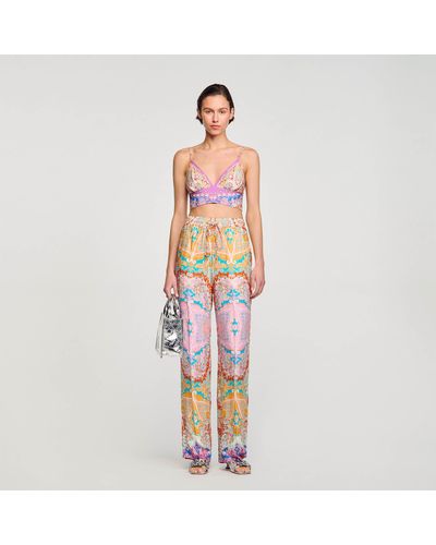 Sandro Patterned Floaty Trousers - Pink