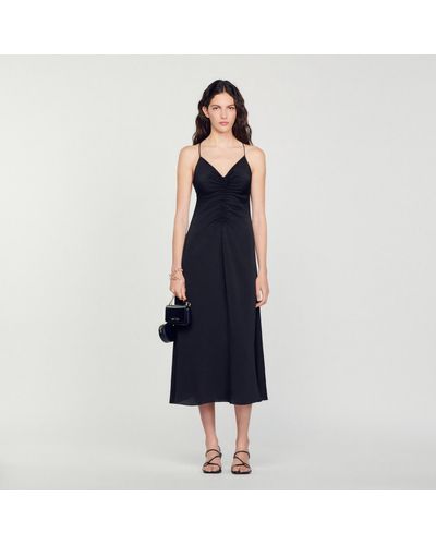 Sandro Midi Dress With Narrow Straps - Black