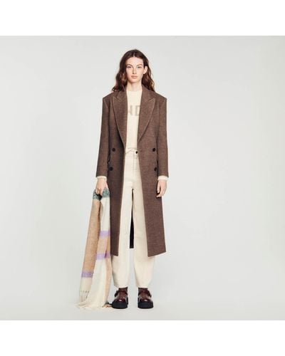 Sandro Long-Sleeved Button Coat - Brown