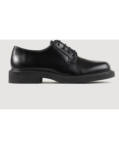 Sandro Square-toe Lace-up Leather Derby Shoes - Black