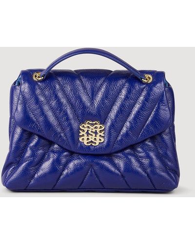 Sandro Quilted Grained Leather Mila Bag - Blue