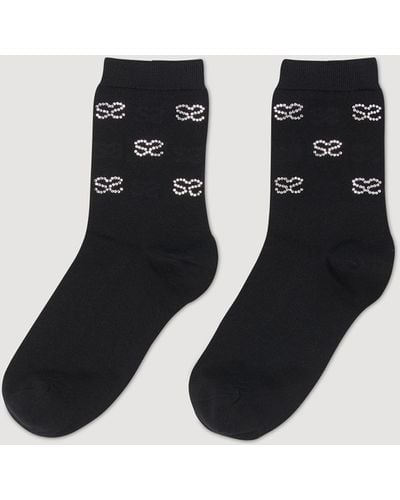 Sandro Double S Rhinestone Socks - Black