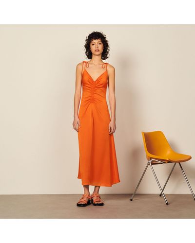 Sandro Midi Dress With Narrow Straps - Orange