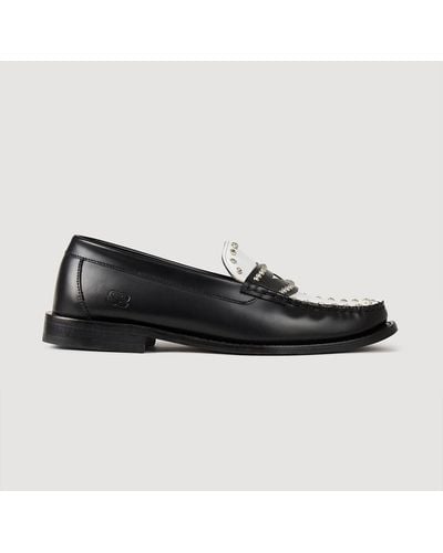 Sandro Two-Tone Studded Loafers - Black