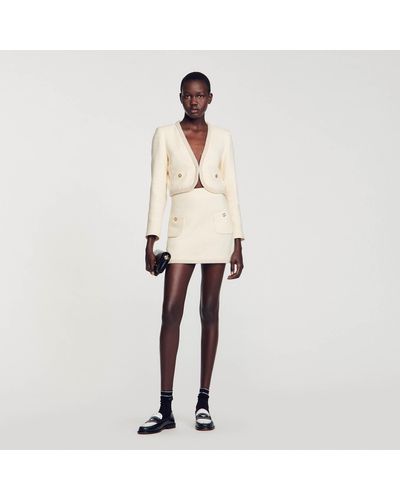 Sandro Beaded Tweed Skirt - White