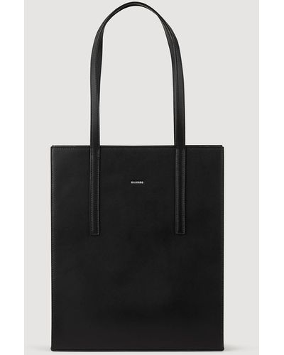 Sandro Plain Leather Tote Bag - Black