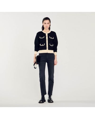 Sandro Two-Tone Cardigan With Buttons - Black
