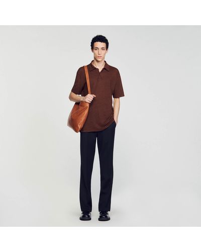 Sandro Linen Polo Shirt - Brown