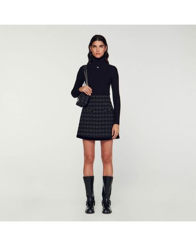 Sandro Houndstooth Tweed Short Skirt - Black