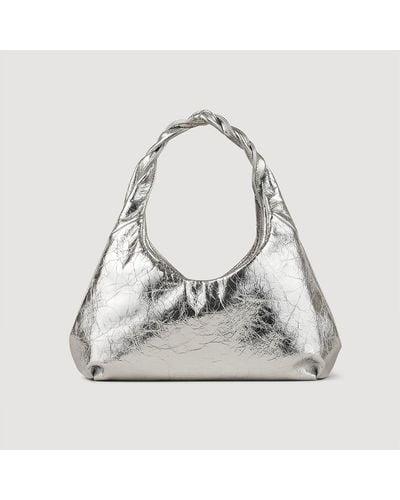 Sandro Metallic Leather Baguette Bag - White