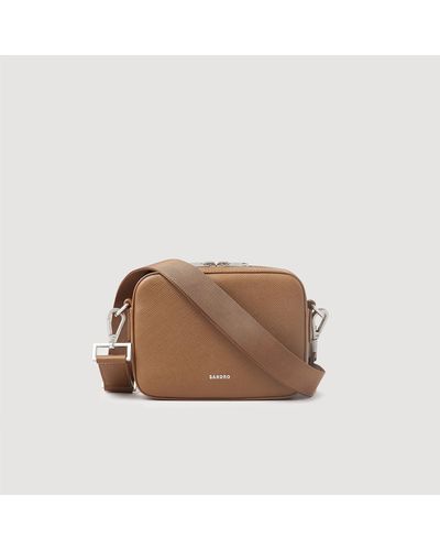 Sandro Small Saffiano Leather Bag - Brown