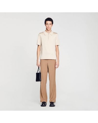 Sandro Knitted Polo Shirt With Zip Collar - Natural