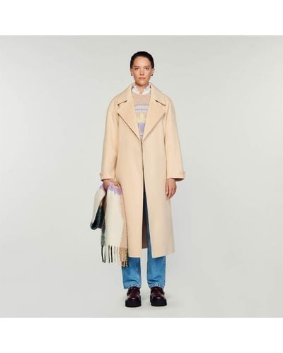 Sandro Double-Breasted Wool Trench Coat - Natural