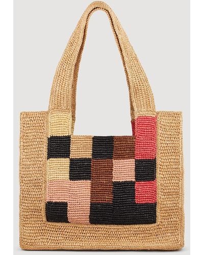 Sandro Small Checkerboard Raffia Tote Bag - Multicolour
