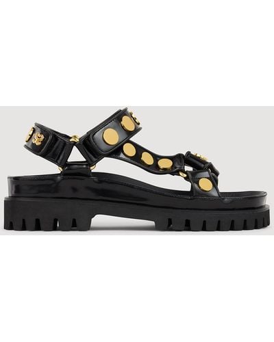 Sandro Stud-embellished Tread-sole Flat Leather Sandals - Black