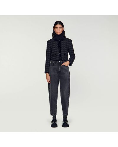 Sandro Veste courte en tweed - Noir