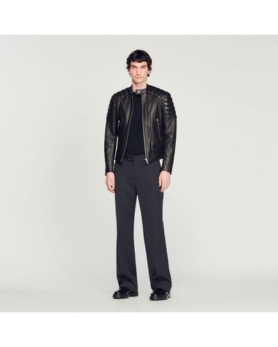 Sandro Rib-trimmed Leather Bomber Jacket in Black for Men