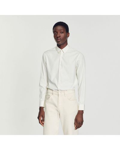 Sandro Cotton Shirt With Signature Embroidery - Natural