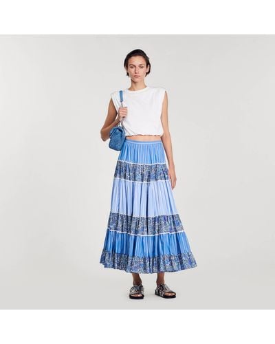 Sandro Long Patchwork Skirt - Blue