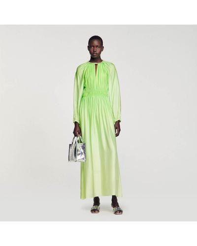 Sandro Maxi Dress With Rhinestone Neckline - Green