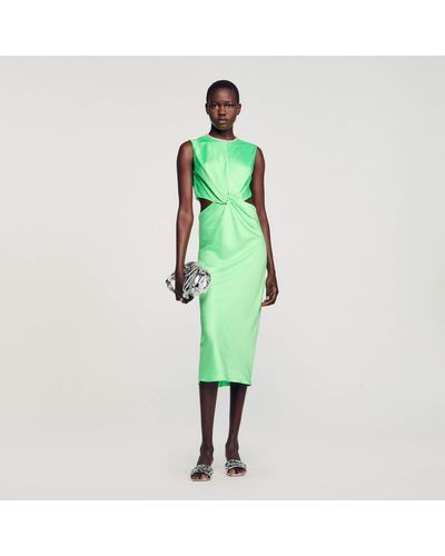 Sandro Midi Dress With Twist - Green