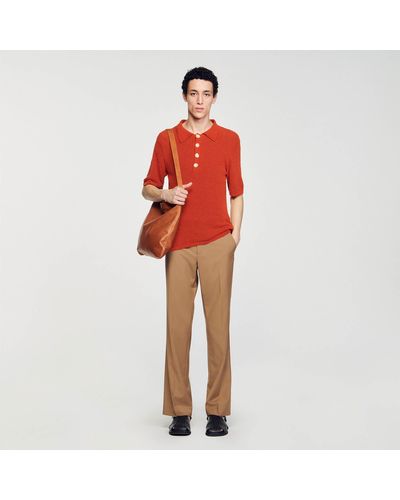 Sandro Terry Knit Polo Shirt - Red
