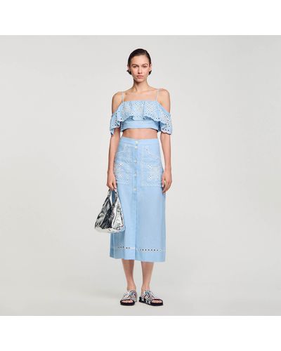 Sandro Embroidered Maxi Skirt - Blue