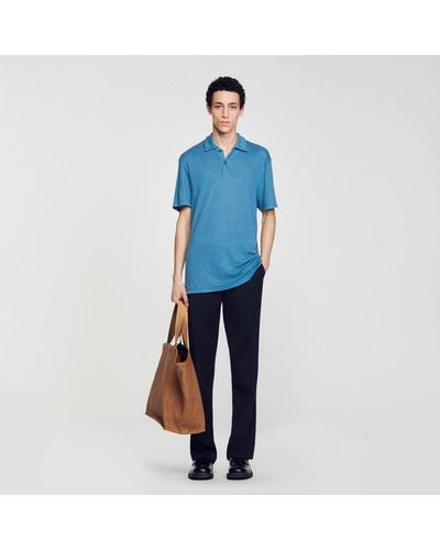 Sandro Linen Polo Shirt - Blue