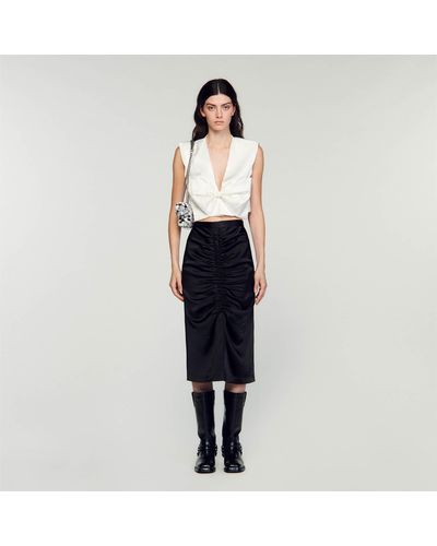 Sandro Satin-Effect Midi Skirt - Black