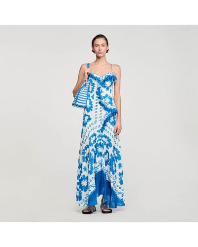 Sandro Ruffled Print Dress - Blue