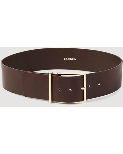Sandro Wide Leather Belt - Brown