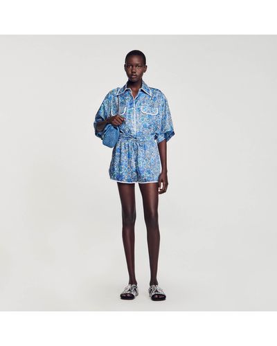 Sandro Floral Print Shorts - Blue