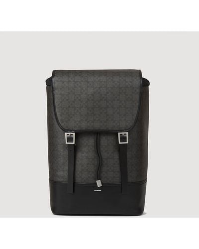 Sandro Square Cross Coated Canvas Backpack - Black
