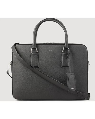 Sandro Slim Leather Briefcase - Black