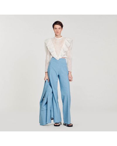 Sandro Broderie Anglaise Crop Top - Blue