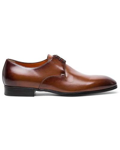 Santoni Polished Leather Derby Shoe - Brown