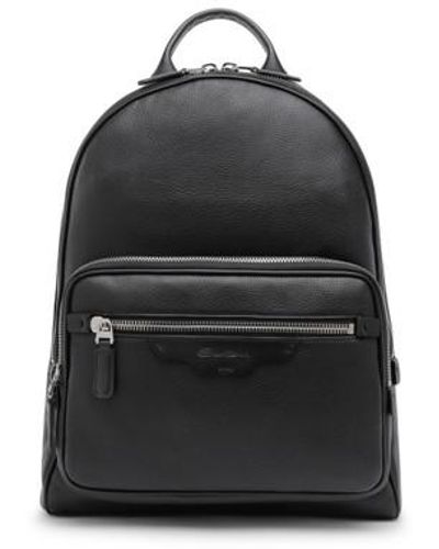 Santoni Tumbled Leather Backpack - Black